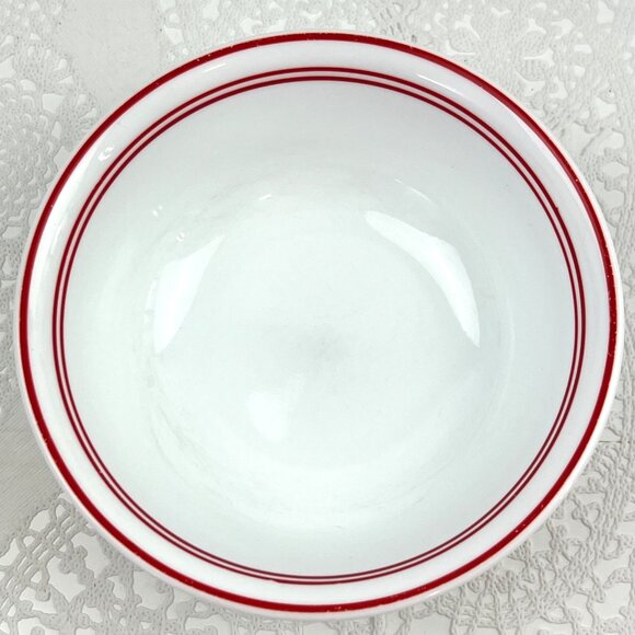 Corelle Vitrelle 3 Classic Cafe Red Coupe Cereal Soup Bowls White Red Band Edge - Picture 2 of 10